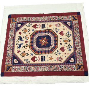 Vintage Cheater Quilt Country Dutch Folk Art Birds Hearts Stars Fabric Panel